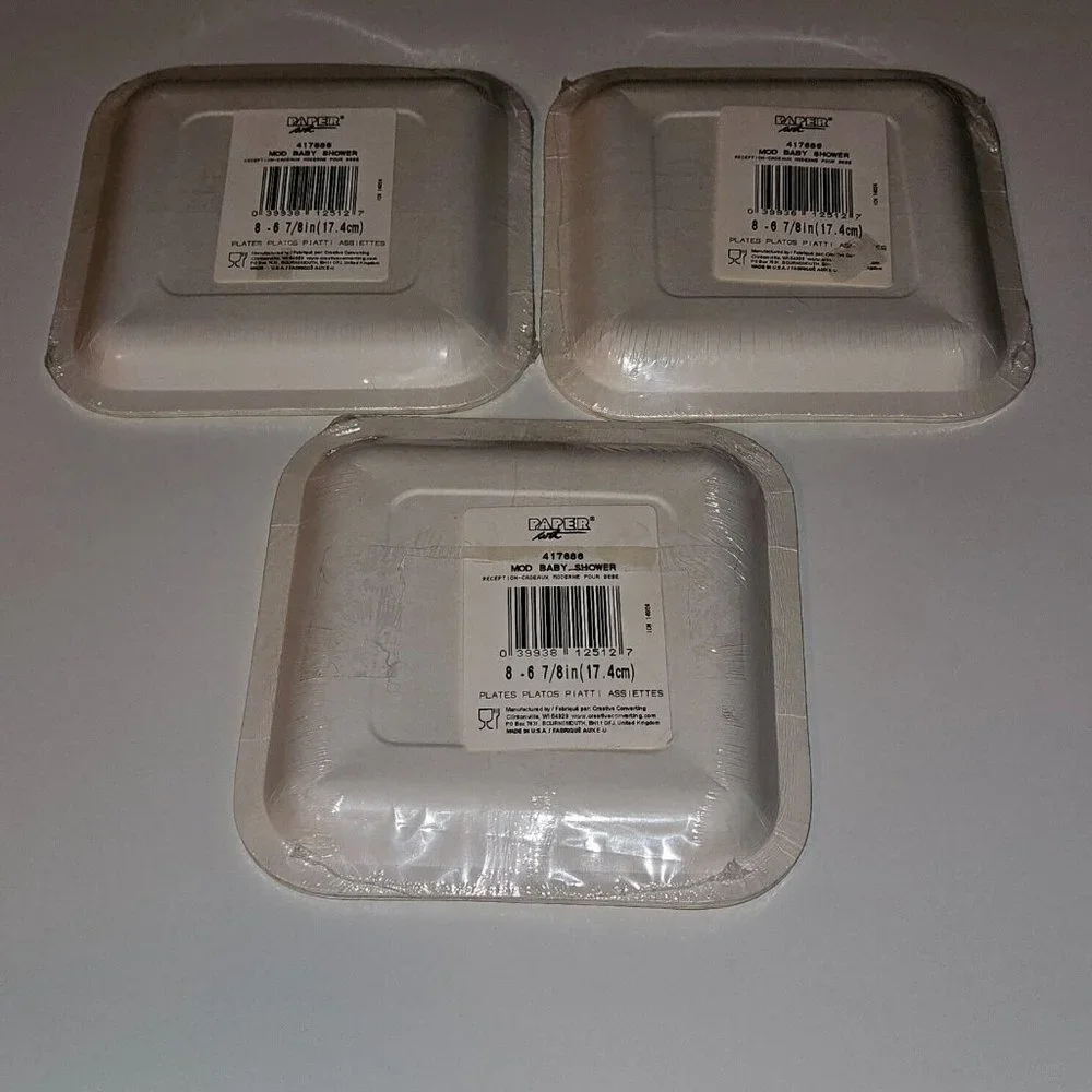 NEW 3 Pk Yellow Square Maternity Baby Shower Party Plates Unisex Boy Girl 8/pack